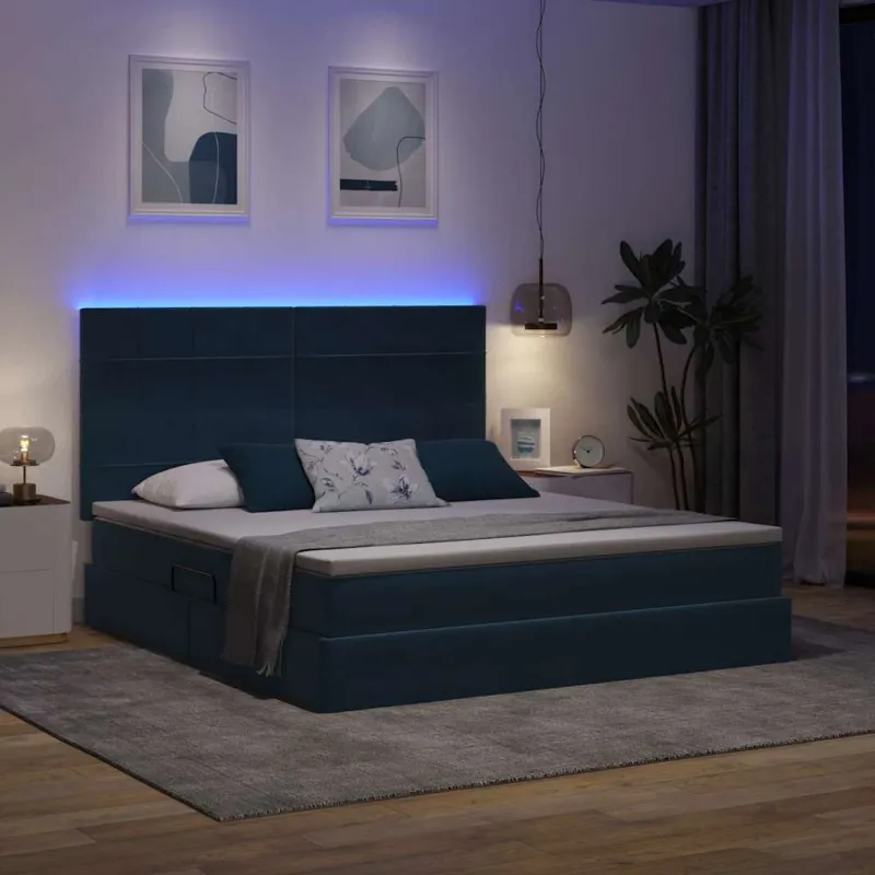 LED saugojimo lova su čiužiniu Tamsiai mėlyna 180 x 200 cm