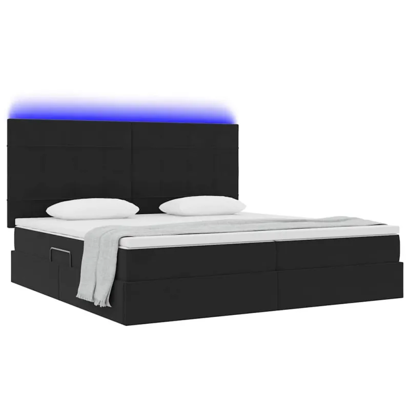 LED saugojimo lova su čiužiniu Juoda 200 x 200 cm Aksomas