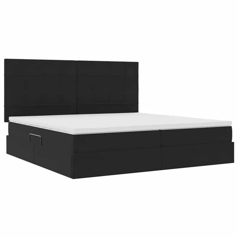 LED saugojimo lova su čiužiniu Juoda 200 x 200 cm Aksomas