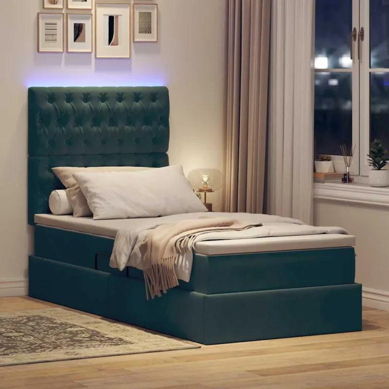 LED saugojimo lova su čiužiniu Tamsiai žalia 90 x 190 cm
