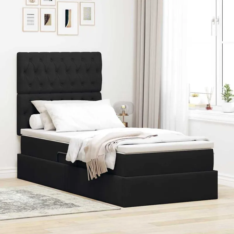 LED saugojimo lova su čiužiniu Juoda 90 x 200 cm Aksomas