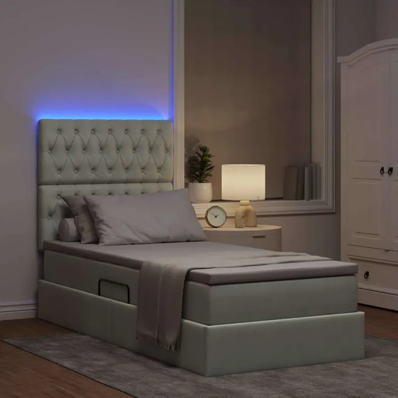 LED saugojimo lova su čiužiniu Šviesiai pilka 100 x 200 cm