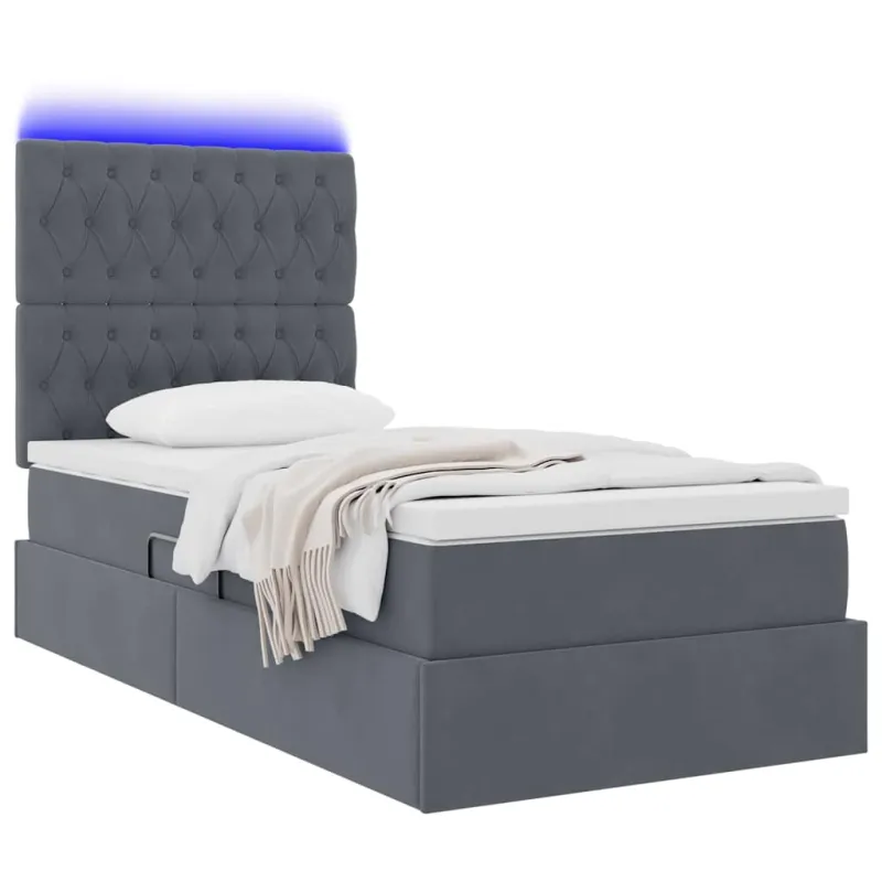 LED saugojimo lova su čiužiniu Tamsiai pilka 100 x 200 cm