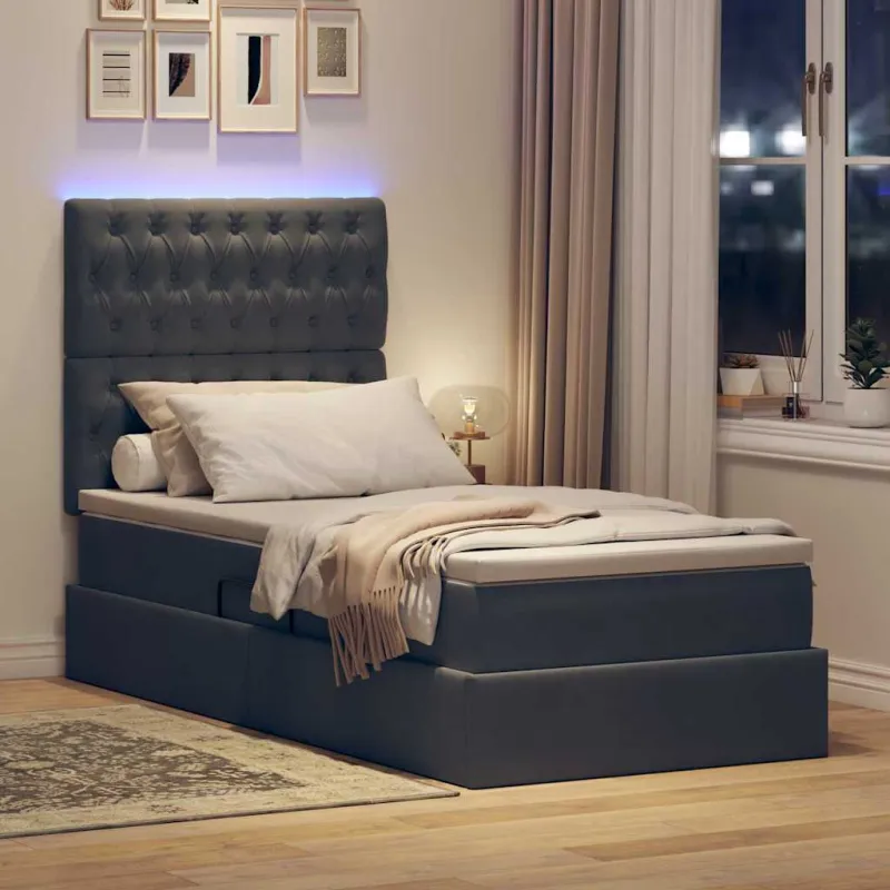 LED saugojimo lova su čiužiniu Tamsiai pilka 100 x 200 cm