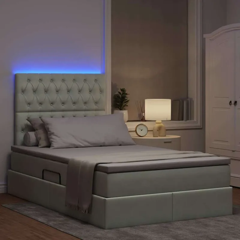 LED saugojimo lova su čiužiniu Šviesiai pilka 120 x 190 cm