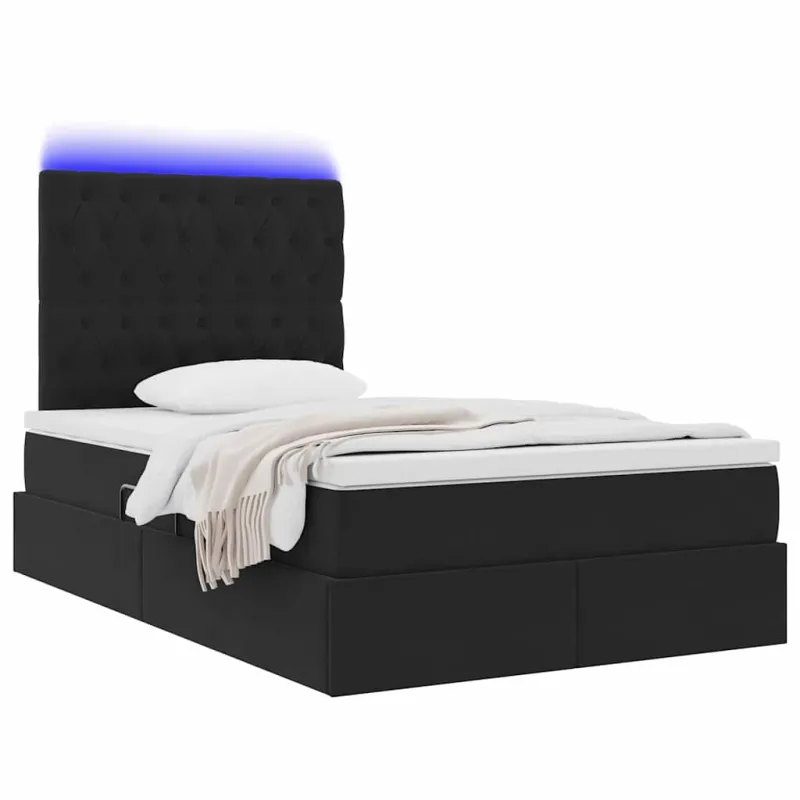 LED saugojimo lova su čiužiniu Juoda 120 x 200 cm Aksomas