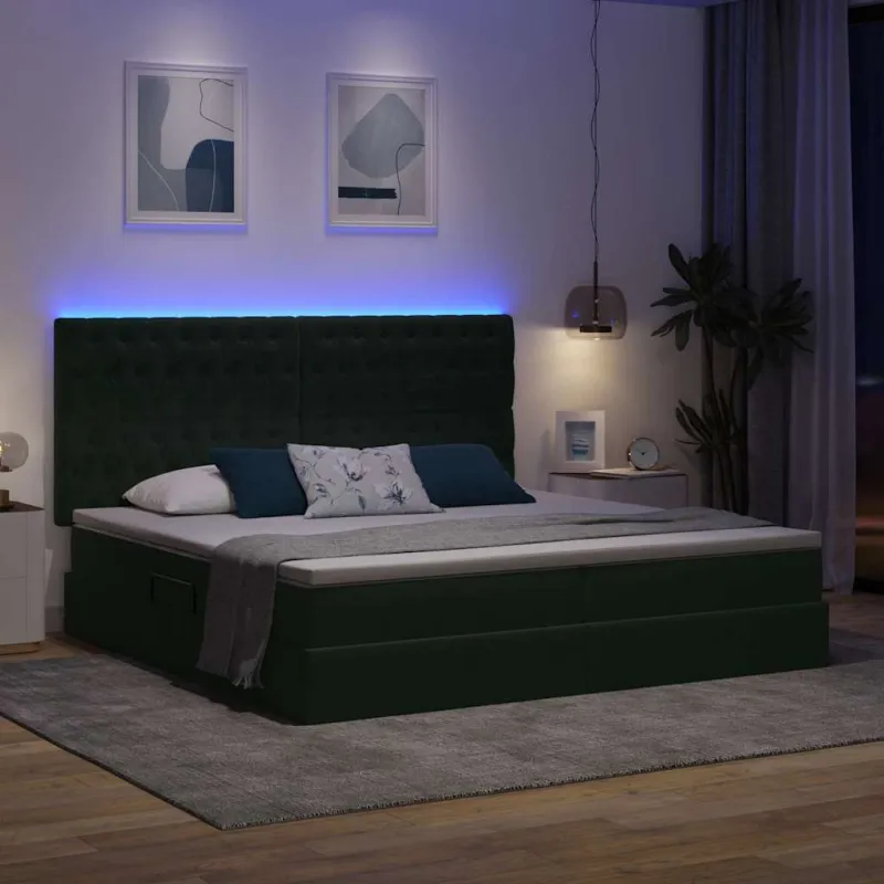 LED saugojimo lova su čiužiniu Tamsiai žalia 200 x 200 cm