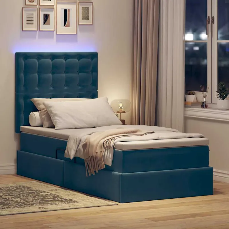 LED saugojimo lova su čiužiniu Tamsiai mėlyna 90 x 190 cm