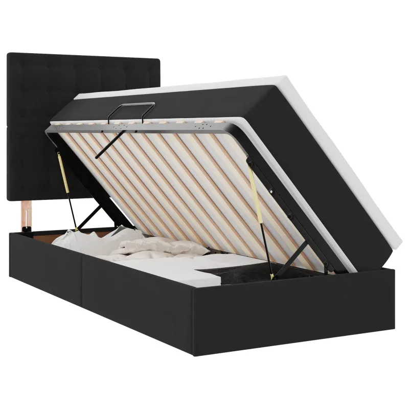 LED saugojimo lova su čiužiniu Juoda 90 x 200 cm Aksomas