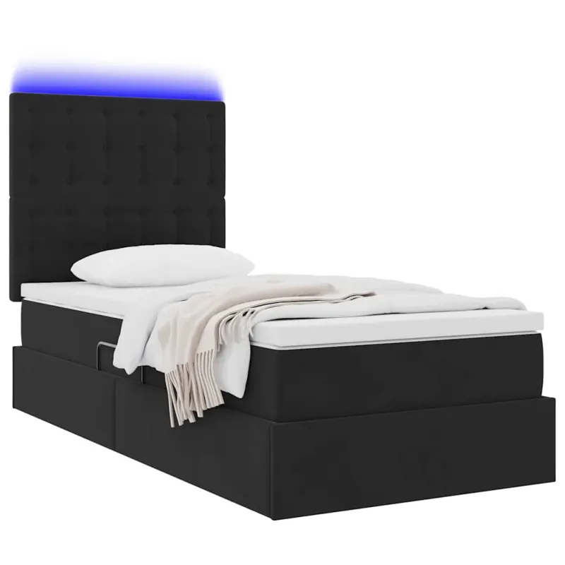 LED saugojimo lova su čiužiniu Juoda 90 x 200 cm Aksomas
