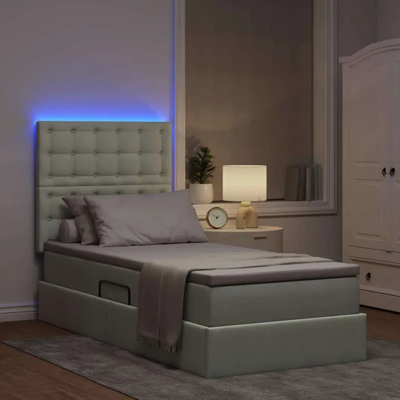 LED saugojimo lova su čiužiniu Šviesiai pilka 100 x 200 cm