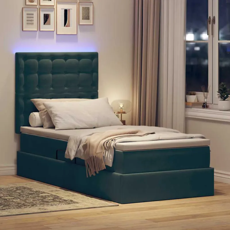LED saugojimo lova su čiužiniu Tamsiai žalia 100 x 200 cm