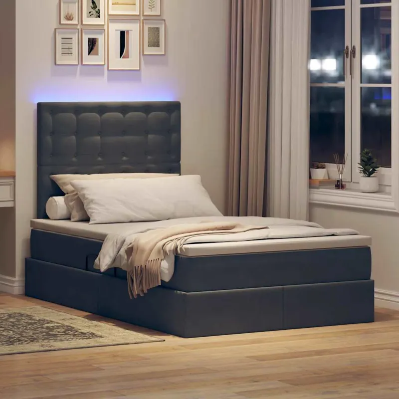 LED saugojimo lova su čiužiniu Tamsiai pilka 120 x 190 cm