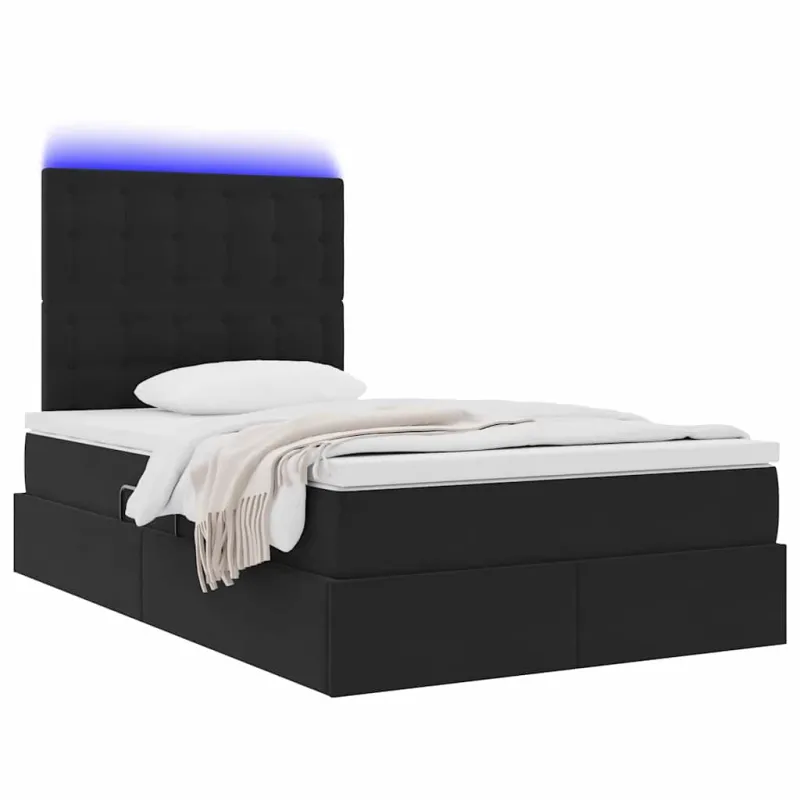 LED saugojimo lova su čiužiniu Juoda 120 x 200 cm Aksomas