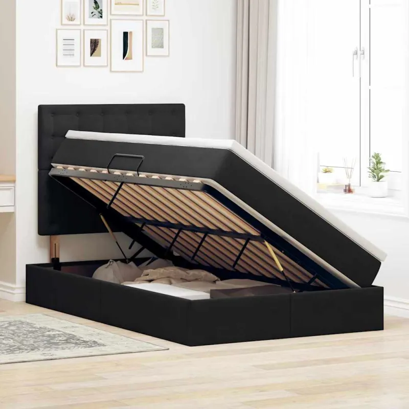 LED saugojimo lova su čiužiniu Juoda 120 x 200 cm Aksomas