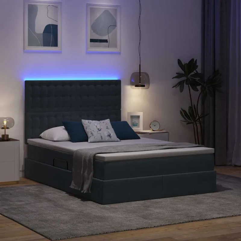 LED saugojimo lova su čiužiniu Tamsiai pilka 140 x 190 cm