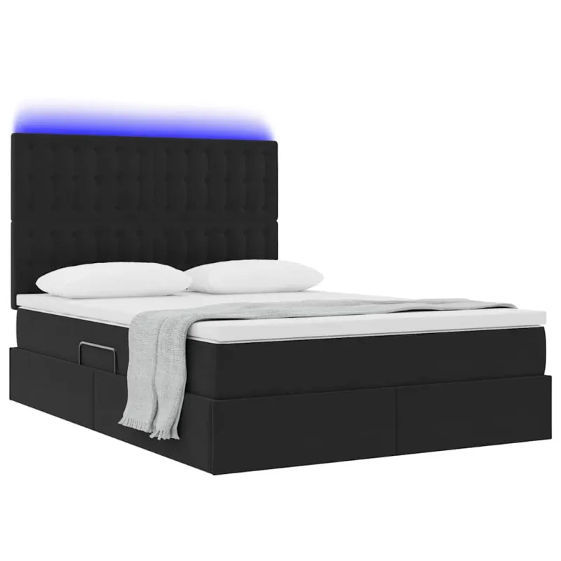 LED saugojimo lova su čiužiniu Juoda 140 x 190 cm Aksomas