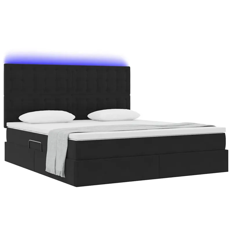 LED saugojimo lova su čiužiniu Juoda 160 x 200 cm Aksomas