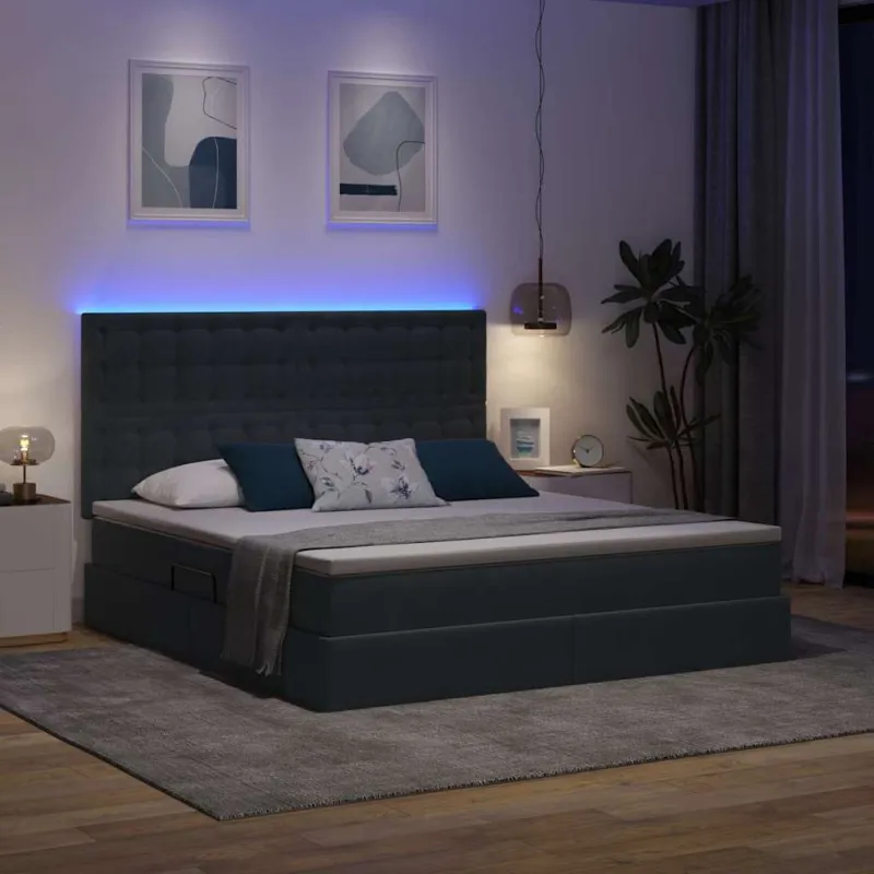 LED saugojimo lova su čiužiniu Tamsiai pilka 180 x 200 cm