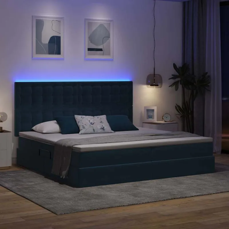 LED saugojimo lova su čiužiniu Tamsiai mėlyna 200 x 200 cm
