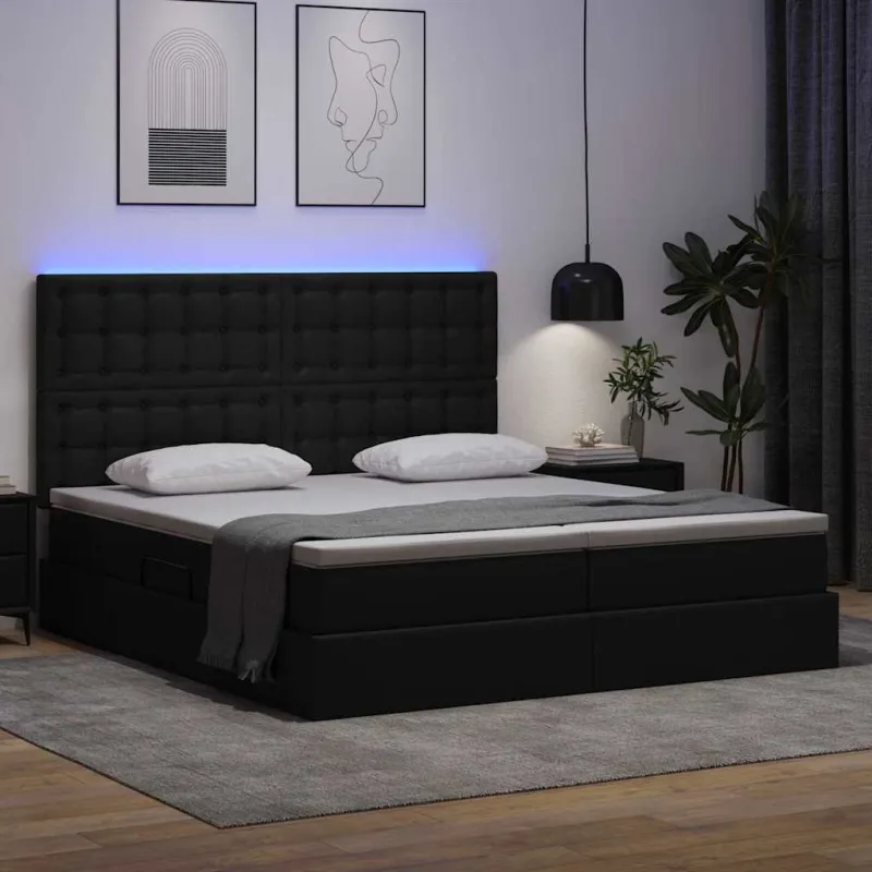 Lova su daiktų laikymo vieta ir LED Juoda 200 x 200 cm