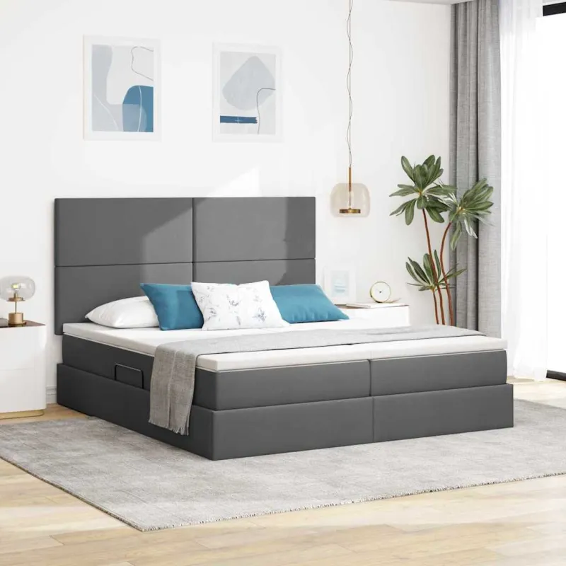 LED saugojimo lova su čiužiniu Tamsiai pilka 180 x 200 cm