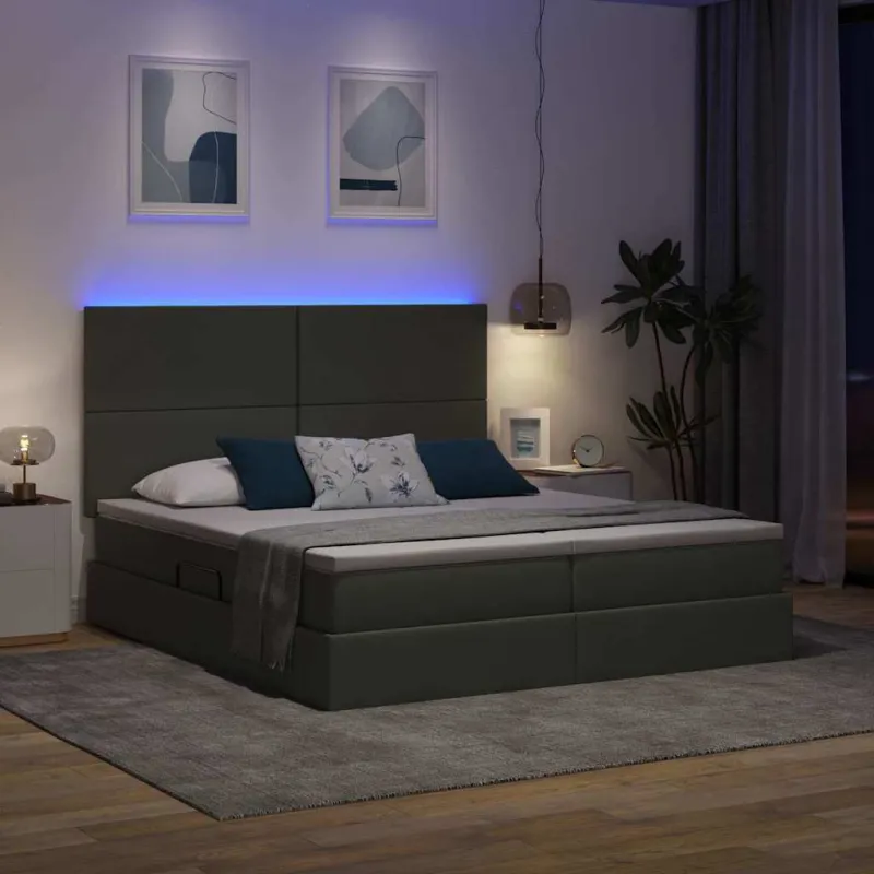 LED saugojimo lova su čiužiniu Tamsiai pilka 180 x 200 cm