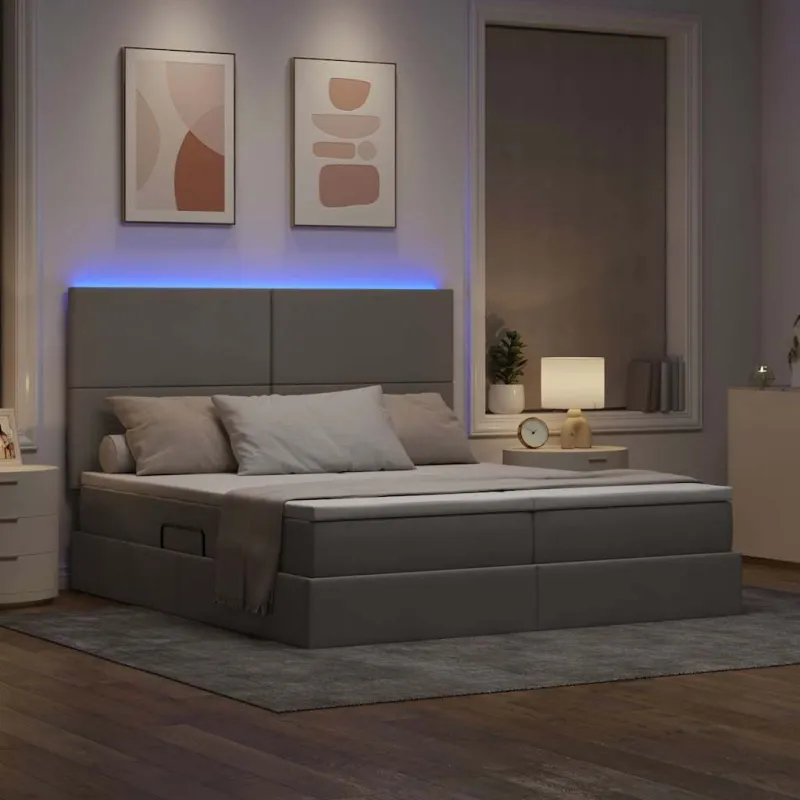 LED saugojimo lova su čiužiniu Taupe 180 x 200 cm Audinys