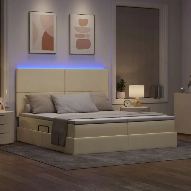 LED saugojimo lova su čiužiniu Kremas 180 x 200 cm Audinys