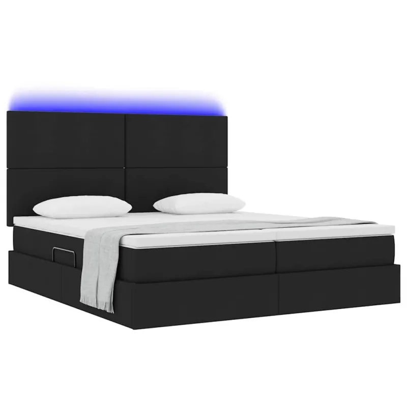 LED saugojimo lova su čiužiniu Juoda 200 x 200 cm Audinys