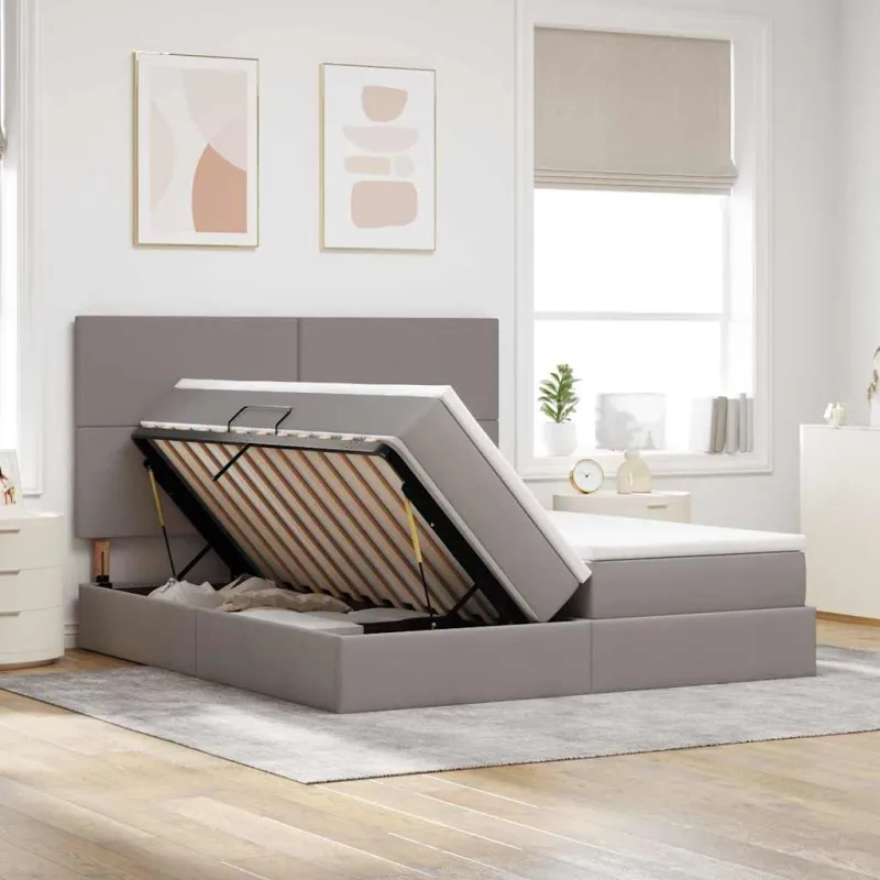 LED saugojimo lova su čiužiniu Taupe 200 x 200 cm Audinys
