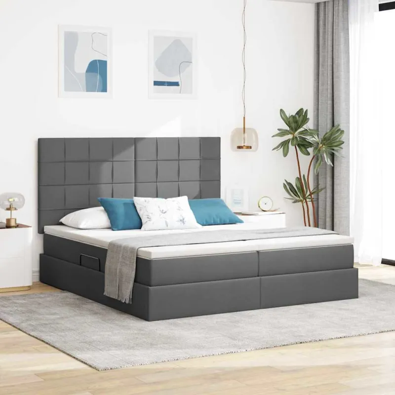 LED saugojimo lova su čiužiniu Tamsiai pilka 180 x 200 cm