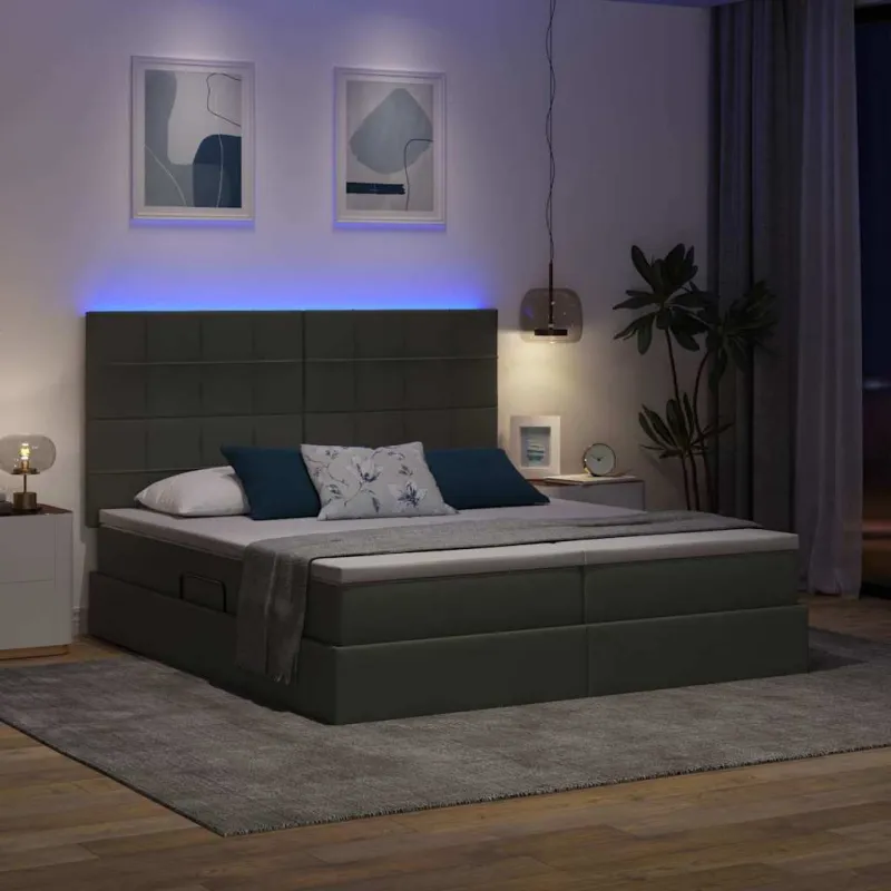 LED saugojimo lova su čiužiniu Tamsiai pilka 200 x 200 cm