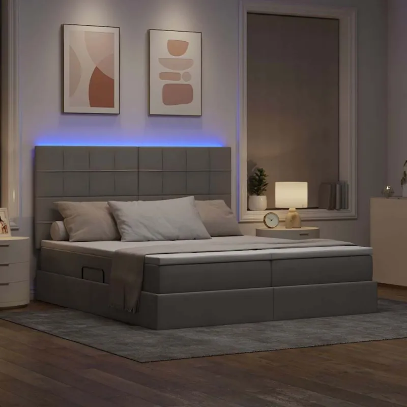 LED saugojimo lova su čiužiniu Taupe 200 x 200 cm Audinys