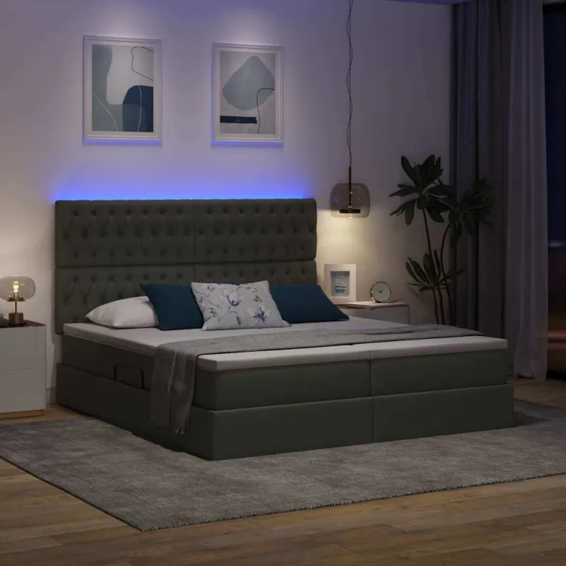 LED saugojimo lova su čiužiniu Tamsiai pilka 180 x 200 cm