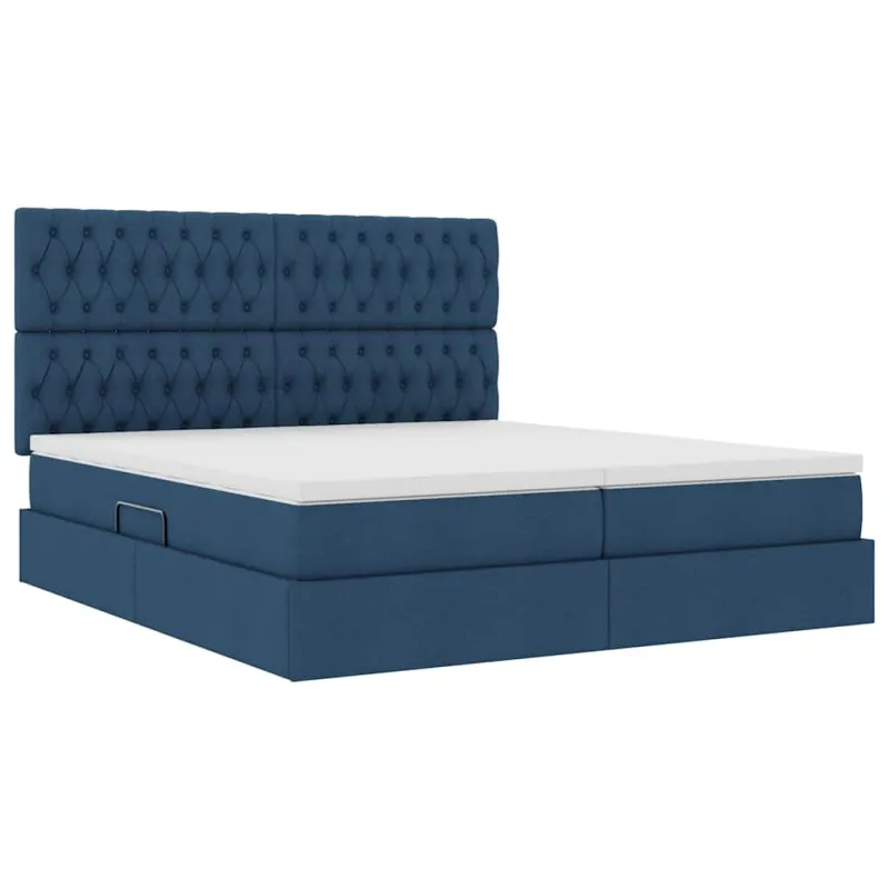 LED saugojimo lova su čiužiniu Mėlyna 200 x 200 cm Audinys