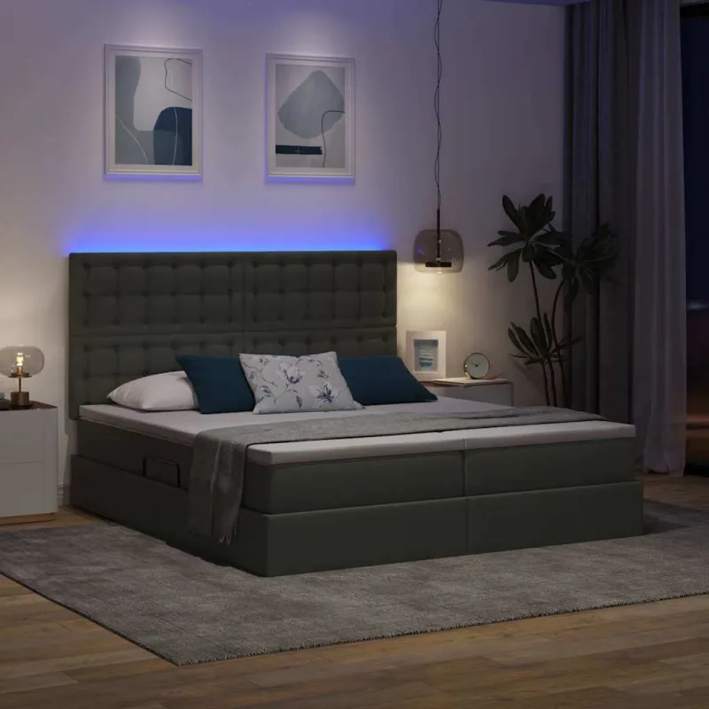 LED saugojimo lova su čiužiniu Tamsiai pilka 200 x 200 cm