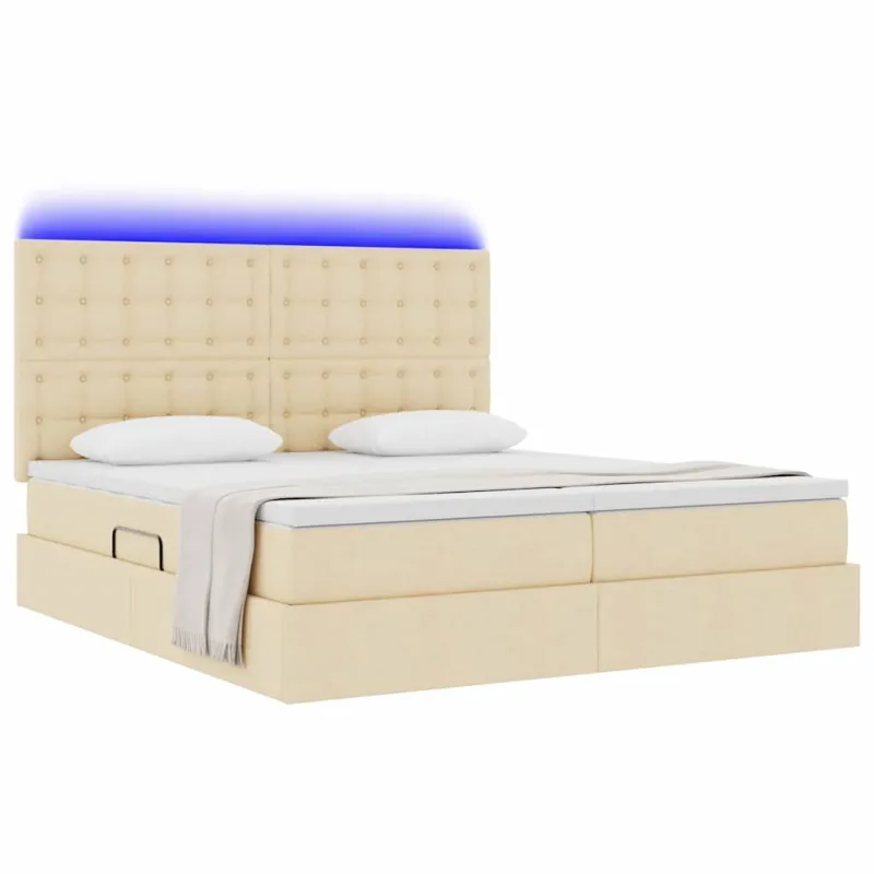 LED saugojimo lova su čiužiniu Kremas 200 x 200 cm Audinys
