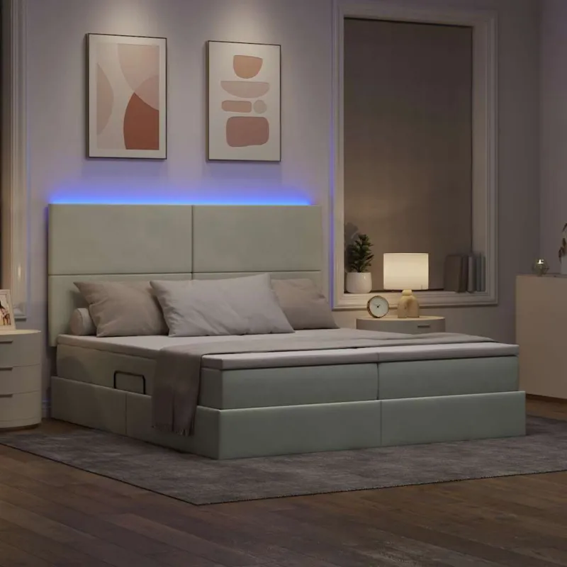 LED saugojimo lova su čiužiniu Šviesiai pilka 200 x 200 cm