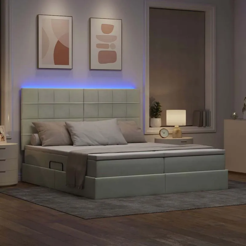 LED saugojimo lova su čiužiniu Šviesiai pilka 180 x 200 cm