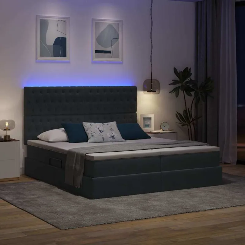 LED saugojimo lova su čiužiniu Tamsiai pilka 200 x 200 cm