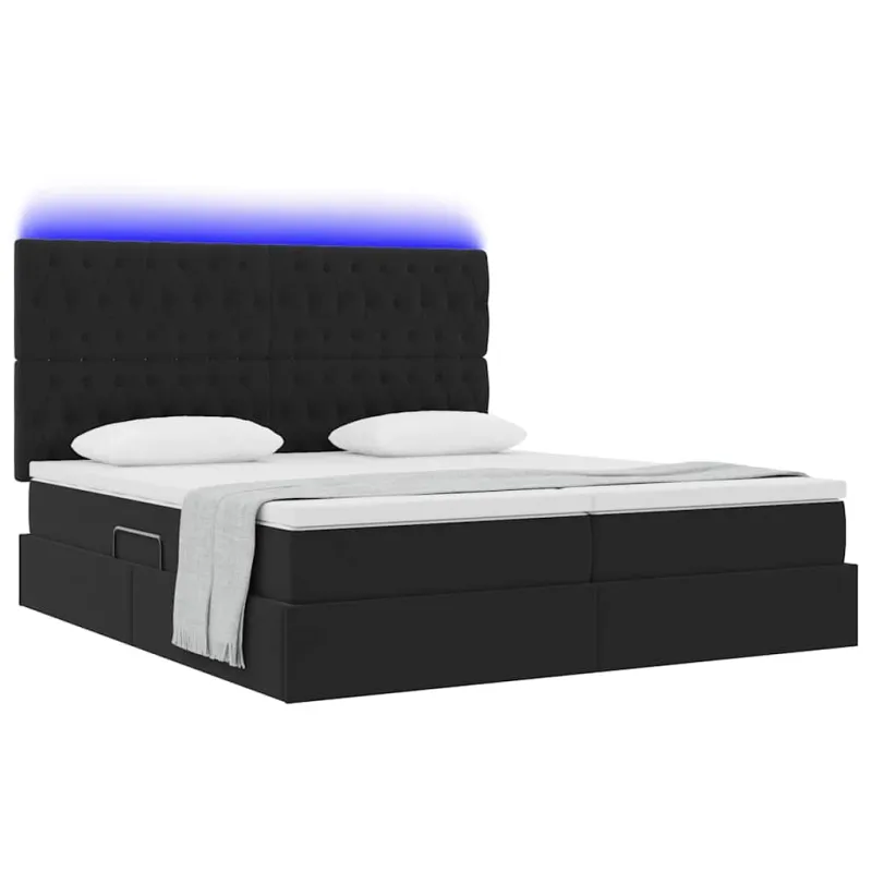 LED saugojimo lova su čiužiniu Juoda 200 x 200 cm Aksomas