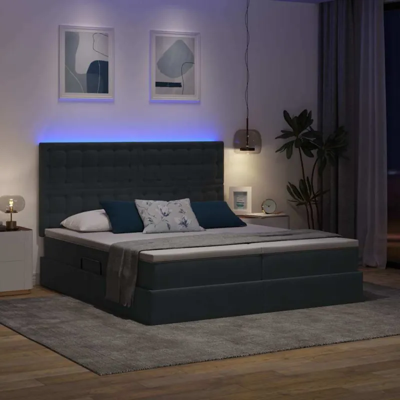 LED saugojimo lova su čiužiniu Tamsiai pilka 180 x 200 cm