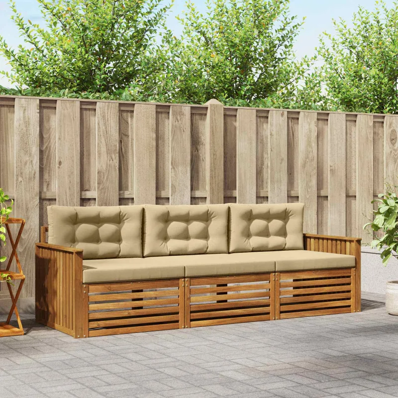 Lauko sofos komplektas su pagalve 3 pcs Natūralus ir bežinis