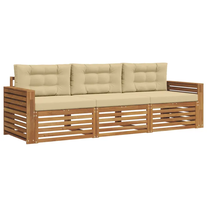 Lauko sofos komplektas su pagalve 3 pcs Natūralus ir bežinis
