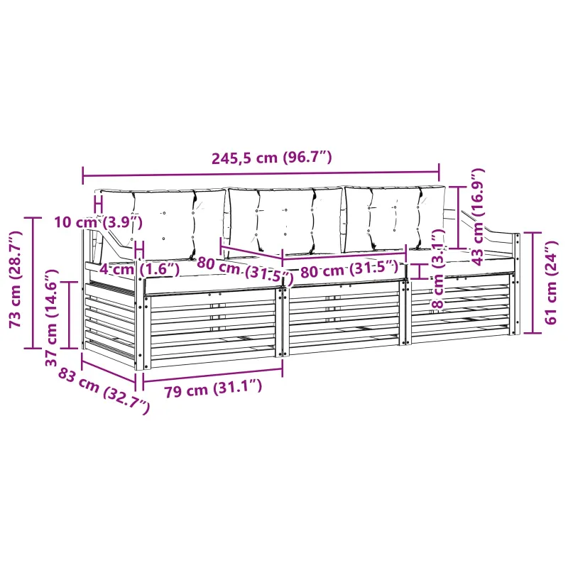 Lauko sofos komplektas su pagalve 3 pcs Natūralus ir bežinis