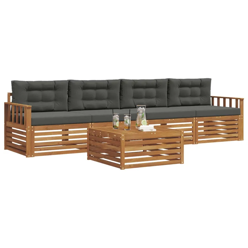 Lauko sofos komplektas su pagalve 5 pcs Natūralus ir antracitas