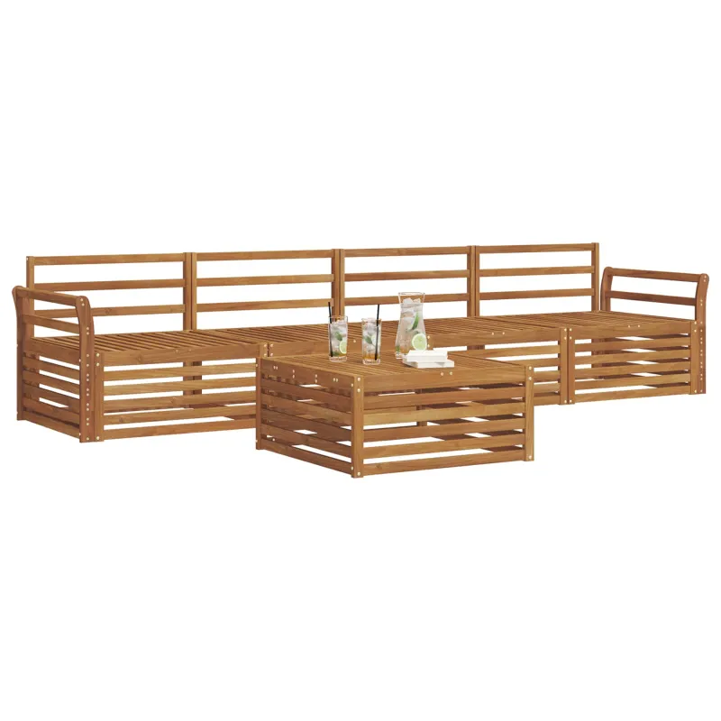 Lauko sofos komplektas 5 pcs Natūrali Kietos akacijos mediena