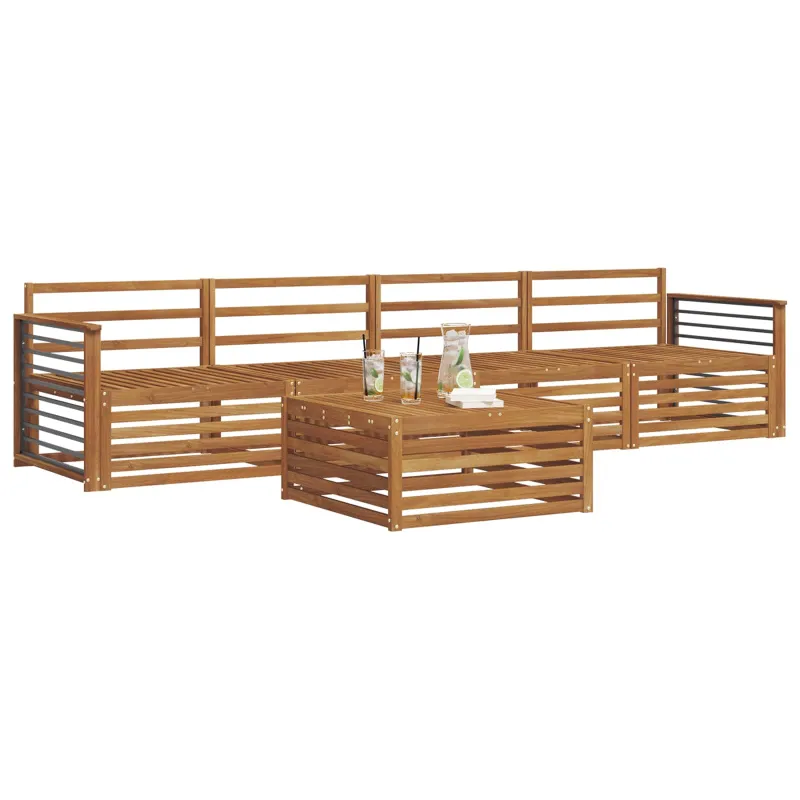 Lauko sofos komplektas 5 pcs Natūrali Kietos akacijos mediena