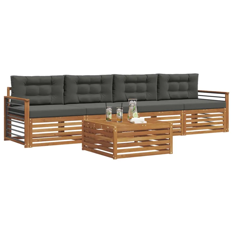 Lauko sofos komplektas su pagalve 5 pcs Natūralus ir antracitas